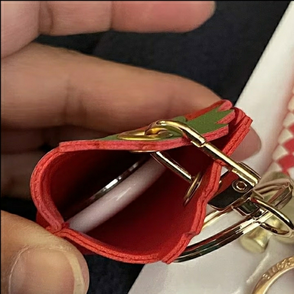 NEW! Strawberry Air Tag Holder Key Chain Purse Charm with Braided Strap - Picture 3 of 6